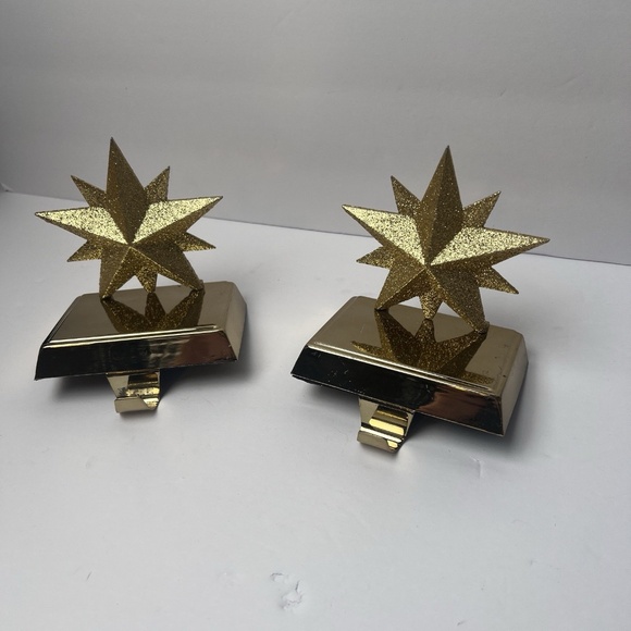 Set Of 2 Glitter Star Stocking Holder Gold Glitter Christmas Stocking Holders - Picture 3 of 12